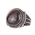 KAMBO Stone Round Men's Ring 925 Sterling Silver – Cabochon Handmade Vintage Greek Pattern Statement Ring (Pietersite)