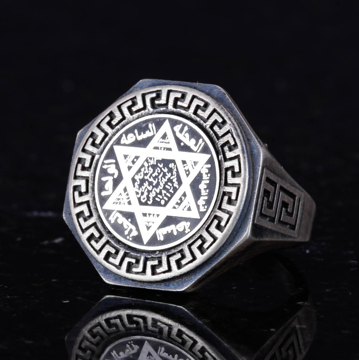 Seal of Solomon 925 Sterling Silver Ring - Greek Key Design Men's Ring - Handmade Ring — 6