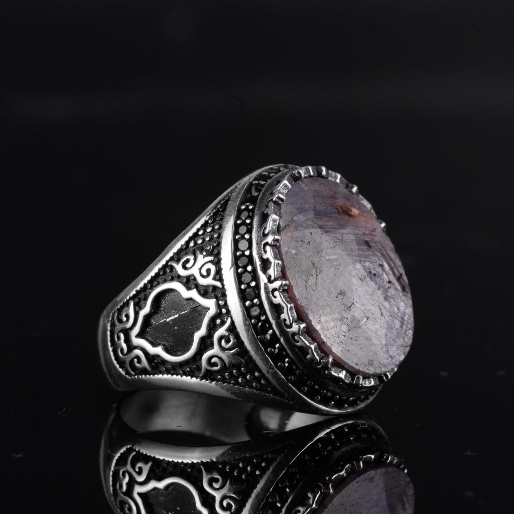 KAMBO Natural Sapphire Men's Ring – 925 Sterling Silver Oval Handmade Stone Statement Ring (Sapphire-1) — 6
