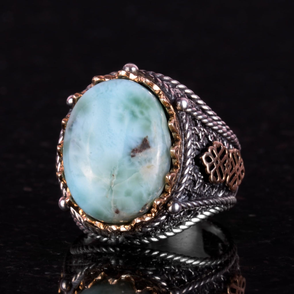 Handmade Natural Larimar Stone Ring — 2