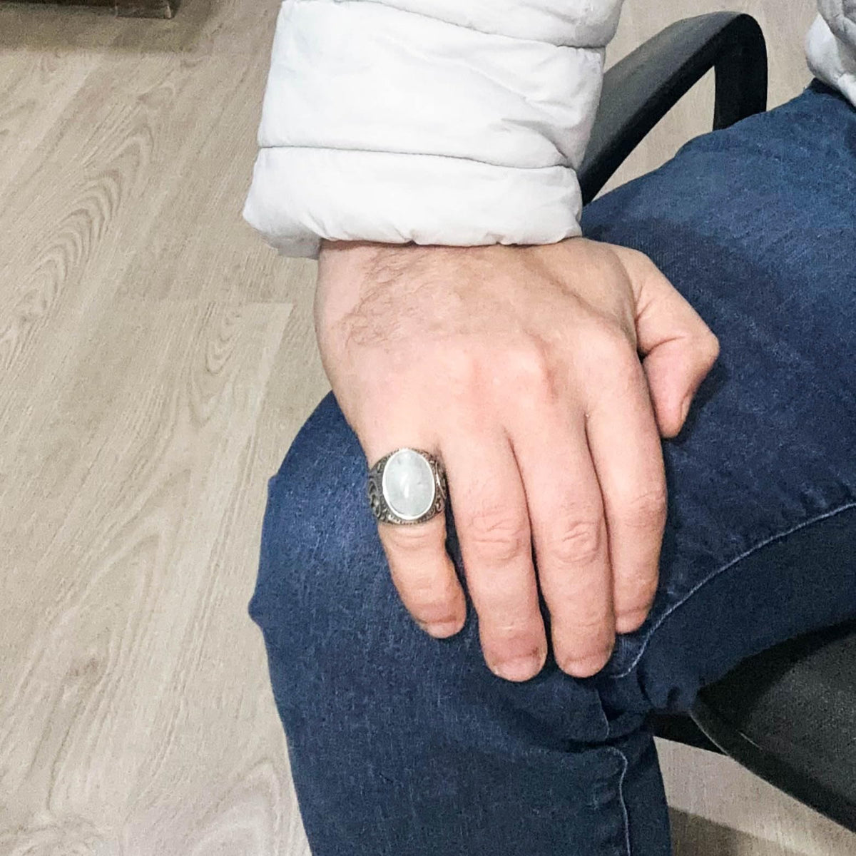 Handmade Natural Moonstone Ring - 925 Sterling Silver Men's Ring — 3