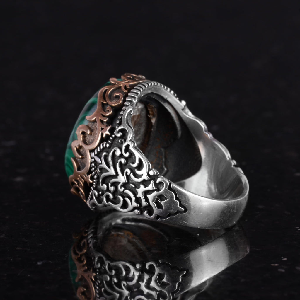 Natural Malachite Stone Handmade Ring - 925 Sterling Silver — 7