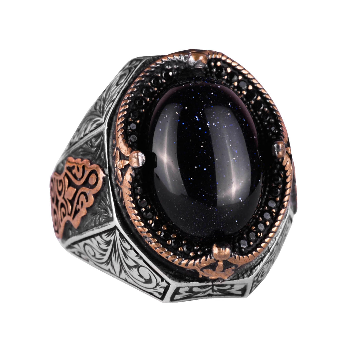 Blue Synthetic Sunstone Ring, 925 Sterling Silver Men's Ring, Stylish Handmade Silver Ring