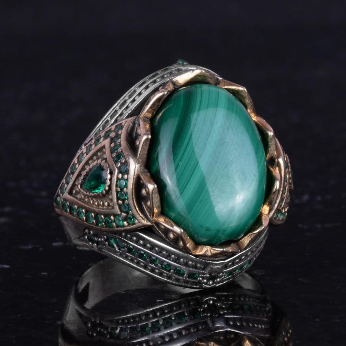 Natural Stone Handmade Ring - 925 Sterling Silver (Malachite) — 5