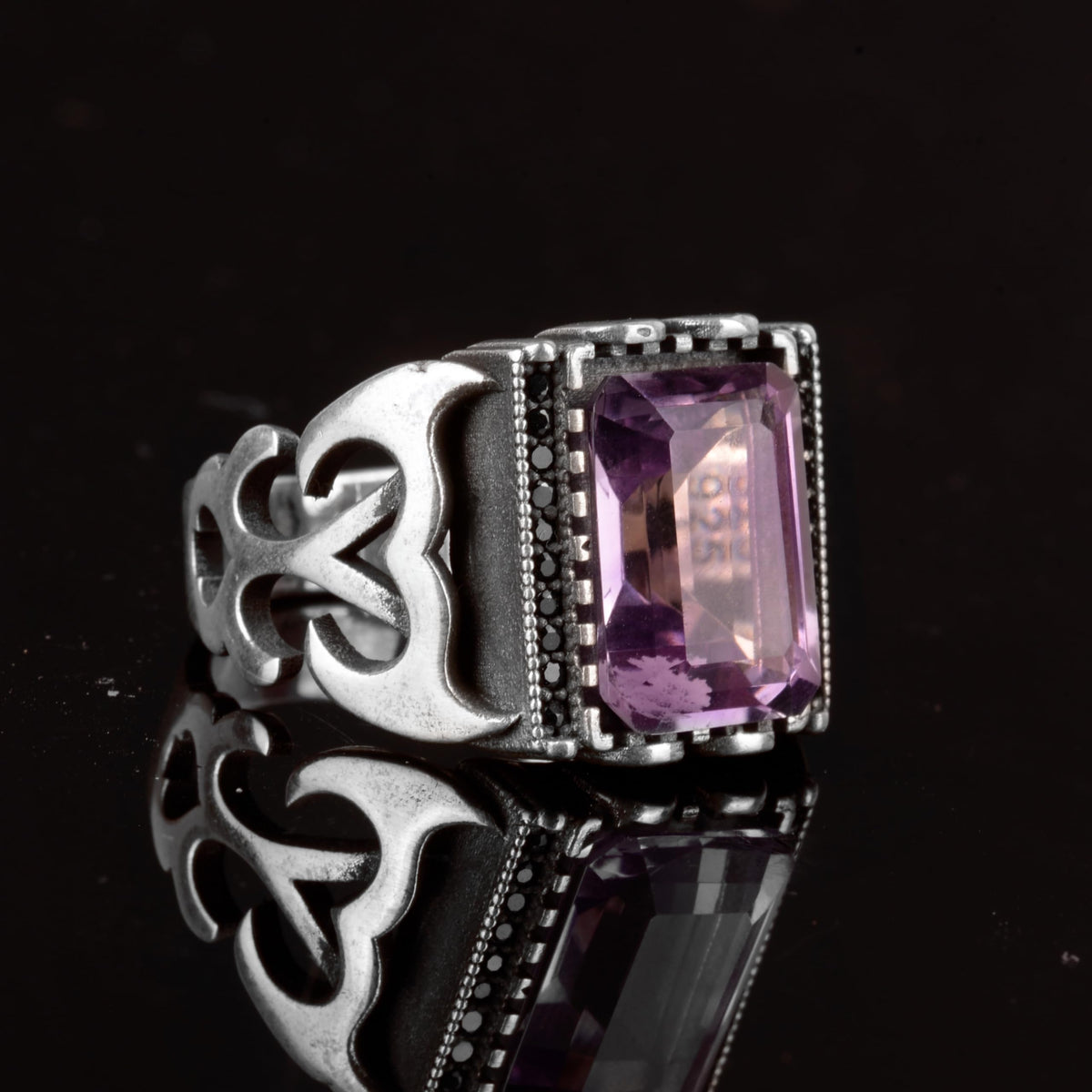 Natural Amethyst Stone Ring, 925 Sterling Silver Men's Ring — 6