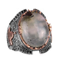 925 Sterling Silver Men's Ring, Mosque Prehnite Stone Ring