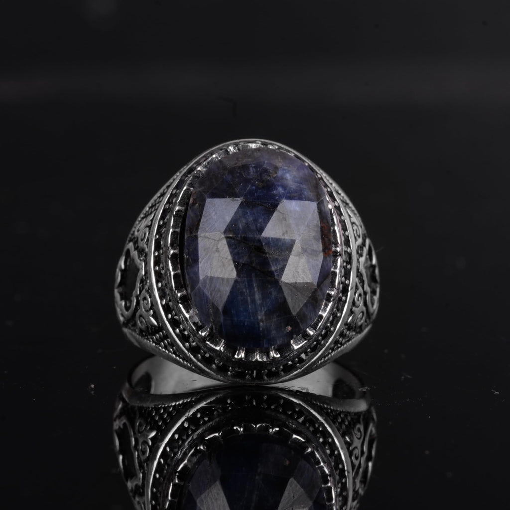 KAMBO Natural Sapphire Men's Ring – 925 Sterling Silver Oval Handmade Stone Statement Ring (Sapphire-2) — 4