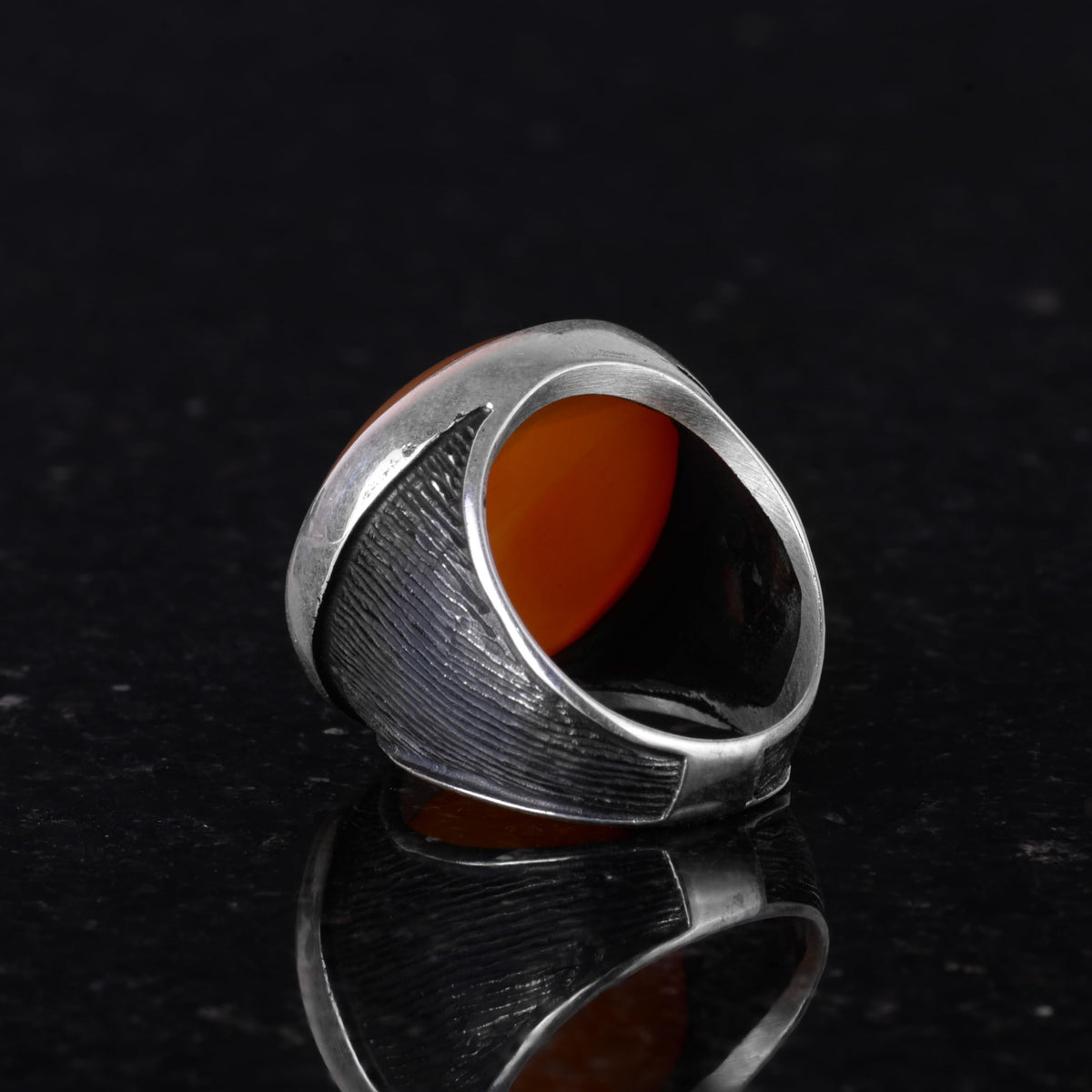 Natural Agate Big Stone, Silver Men's Ring — 6