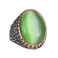 925 Sterling Silver Men's Ring, Large Ring (Light Green Cat's Eye Stone)