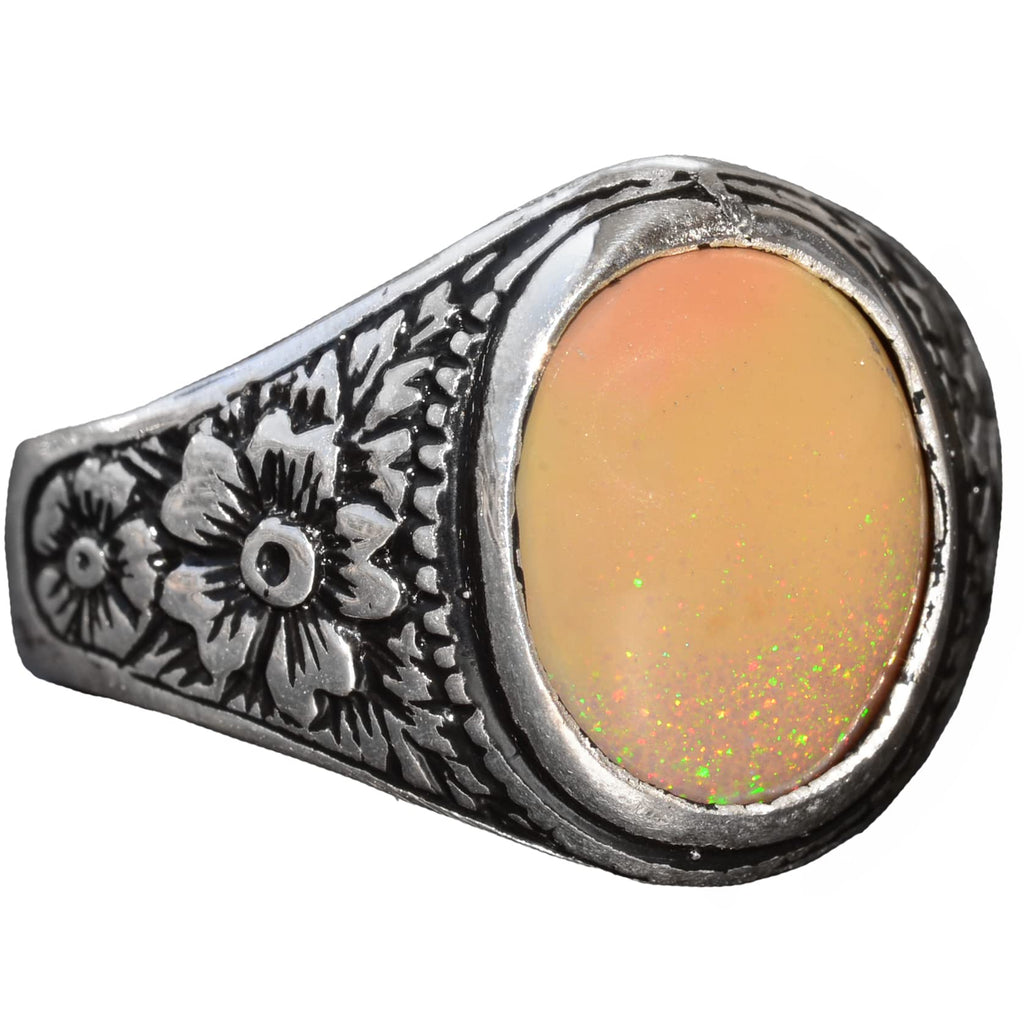 Real Natural Opal Stone Men's Ring - Handmade 925 Sterling Silver