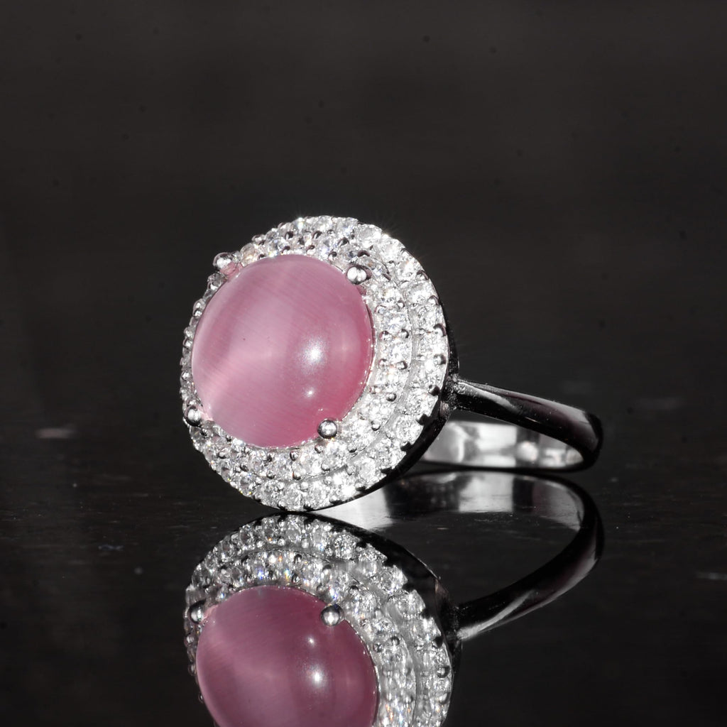 Kambo Cat's Eye Silver Ring - Women's Silver Ring (Pink Cat's Eye) — 5