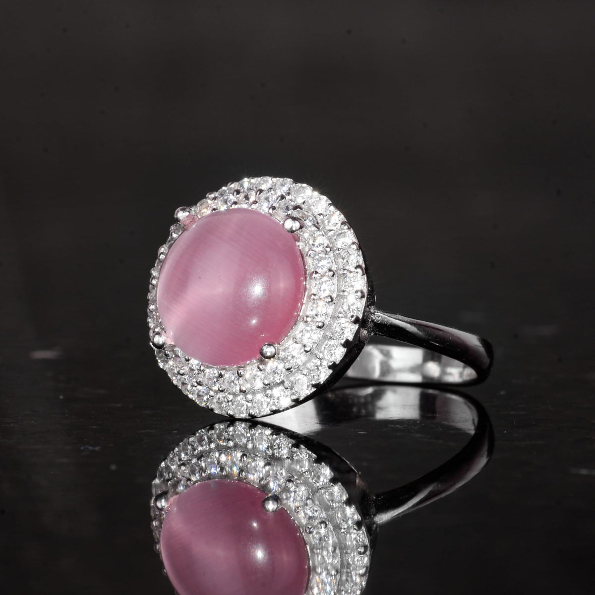 Kambo Cat's Eye Silver Ring - Women's Silver Ring (Pink Cat's Eye) — 5