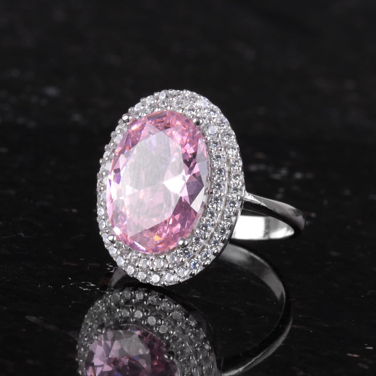 Kambo 925 Sterling Silver Women's Ring – Handmade Ring with Synthetic Stone, Elegant Oval Cut (Synthetic Pink Topaz) — 4