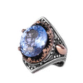 KAMBO Certified Natural Blue Spinel Men's Ring – Bronze Detailed 925 Sterling Silver – Oval Cut Statement Ring