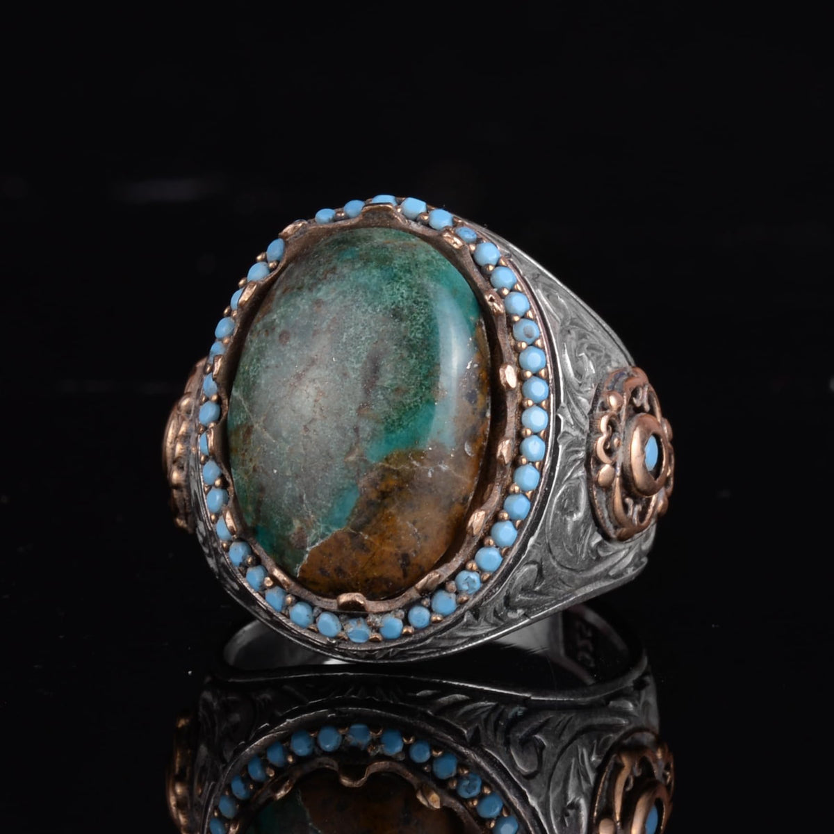 KAMBO Authentic Arizona Turquoise Stone Men's Ring - Natural Stone Handmade 925 Sterling Silver (Model-5) — 6