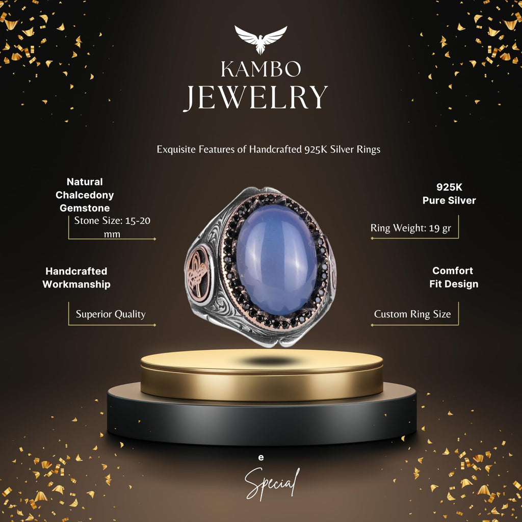 925 Sterling Silver Men's Ring - Handmade Elegance with Natural Chalcedony Stone — 2