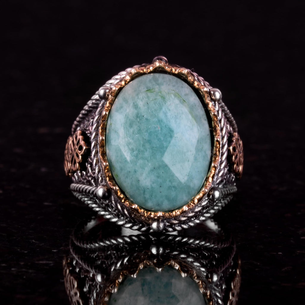 925 Sterling Silver Ring, Natural Stone Ring (Amazonite) — 2