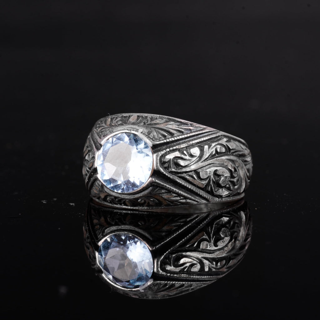 Real Natural Blue Topaz Gemstone Ring - Sterling Silver Unisex Ring