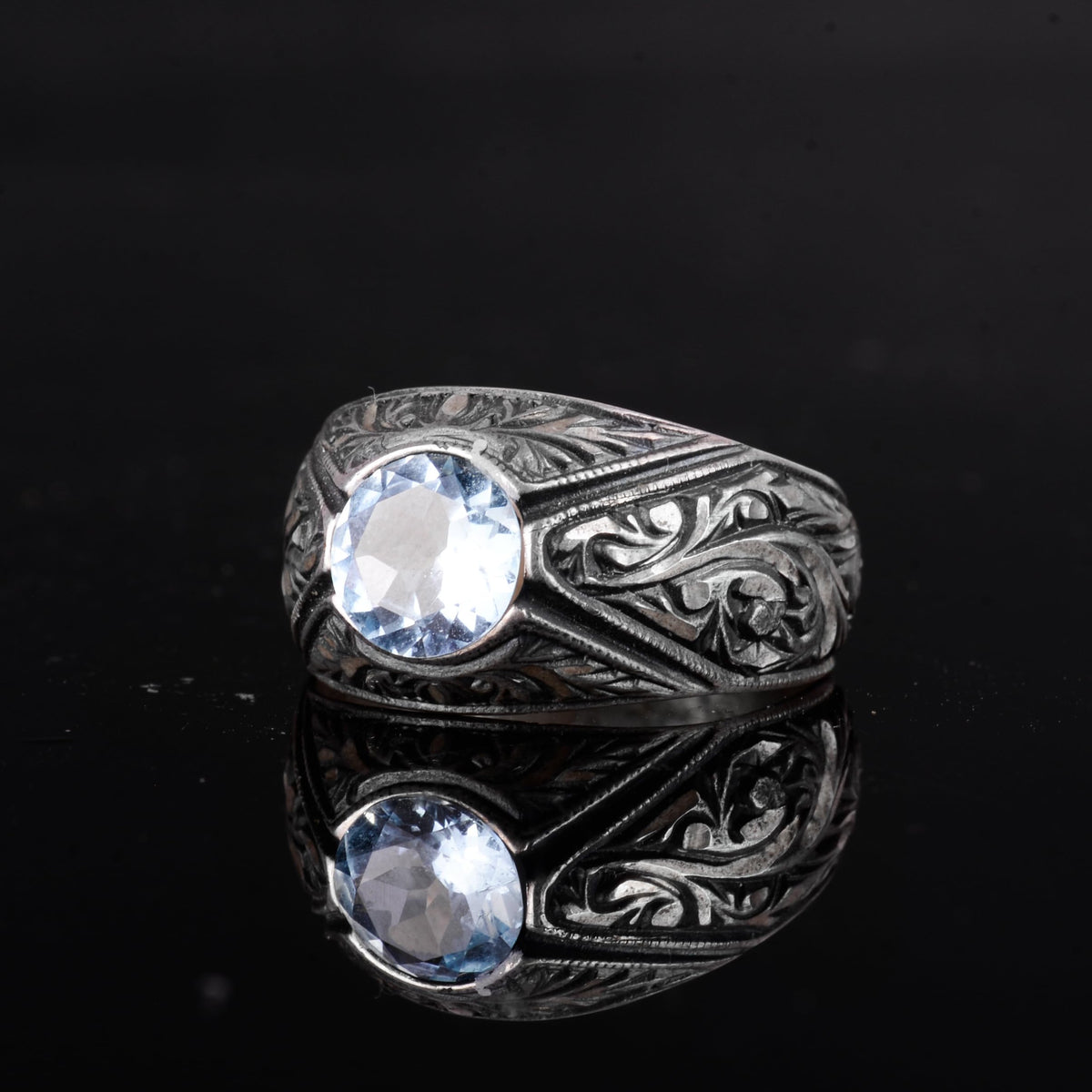 Real Natural Blue Topaz Gemstone Ring - Sterling Silver Unisex Ring