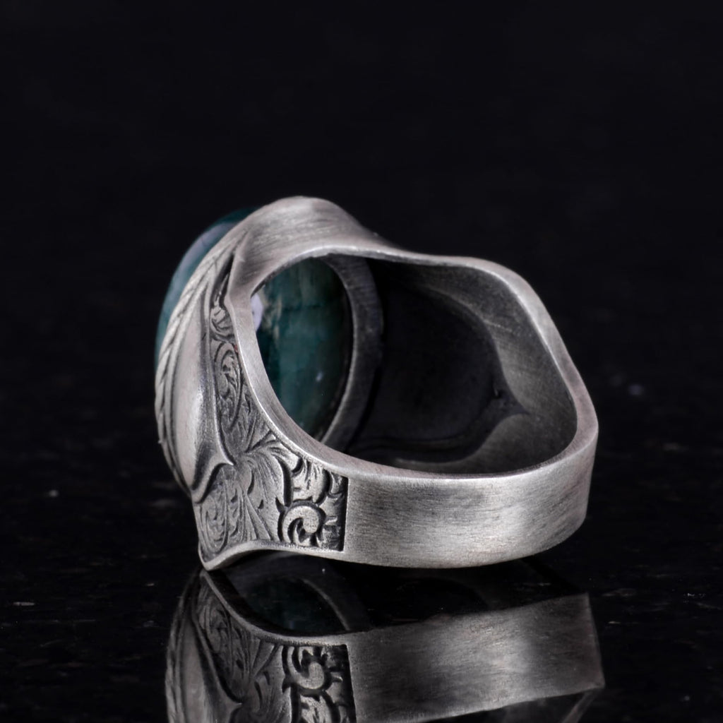 Natural Stone Ring, 925 Sterling Silver Ring, Cabochon Emerald Ring — 5
