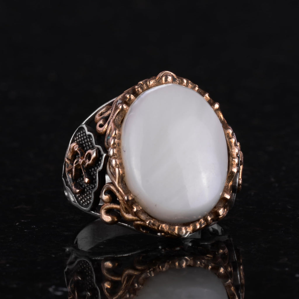 Nautical Anchor Silver Ring, Natural Mother of Pearl Stone Ring, 925 Sterling Silver Ring — 4