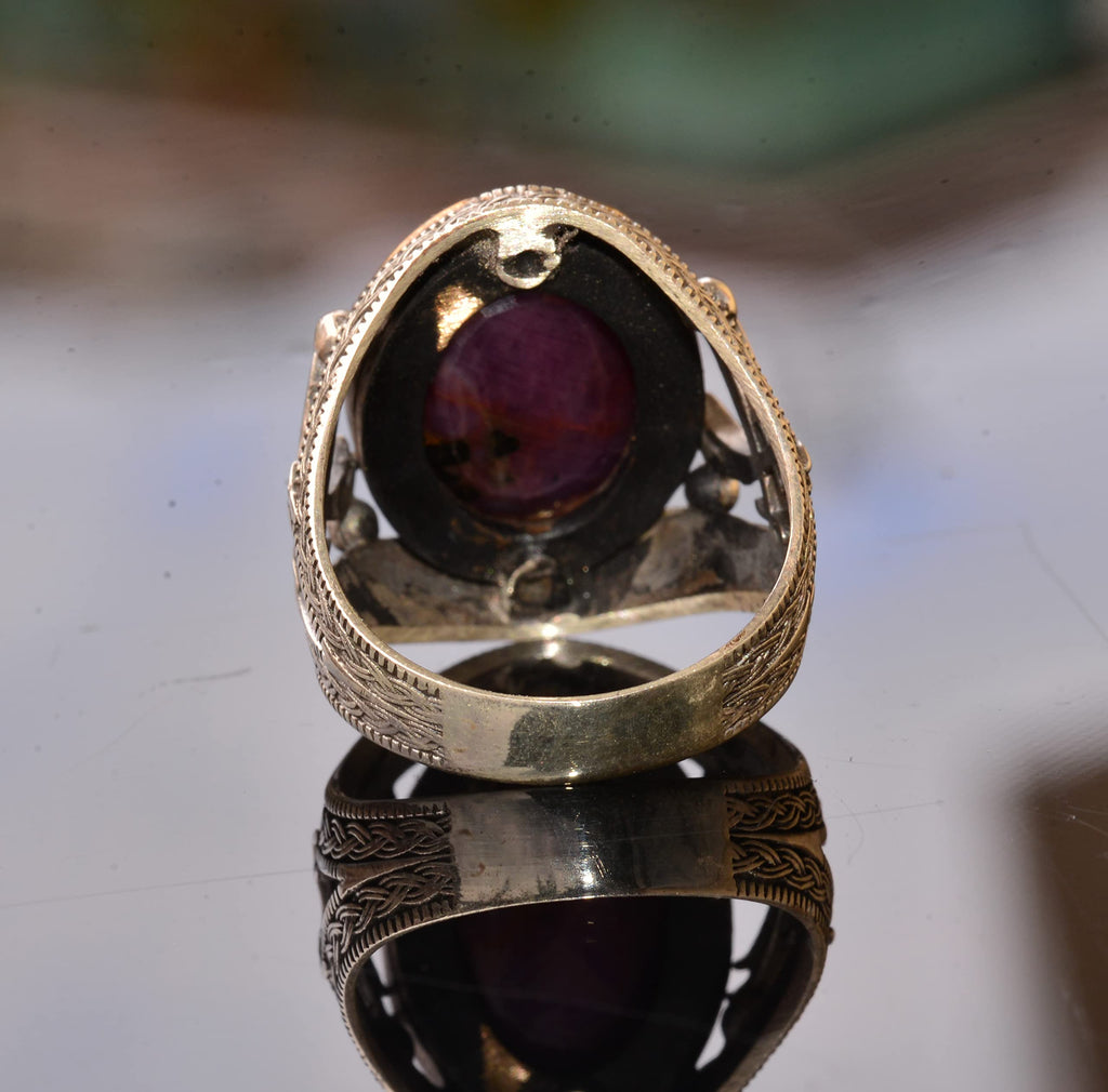 Natural Ruby Stone Silver Men's Ring — 8