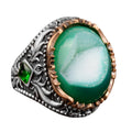 Vintage Men's 925 Sterling Silver Ring, Natural Druzy Quartz Stone