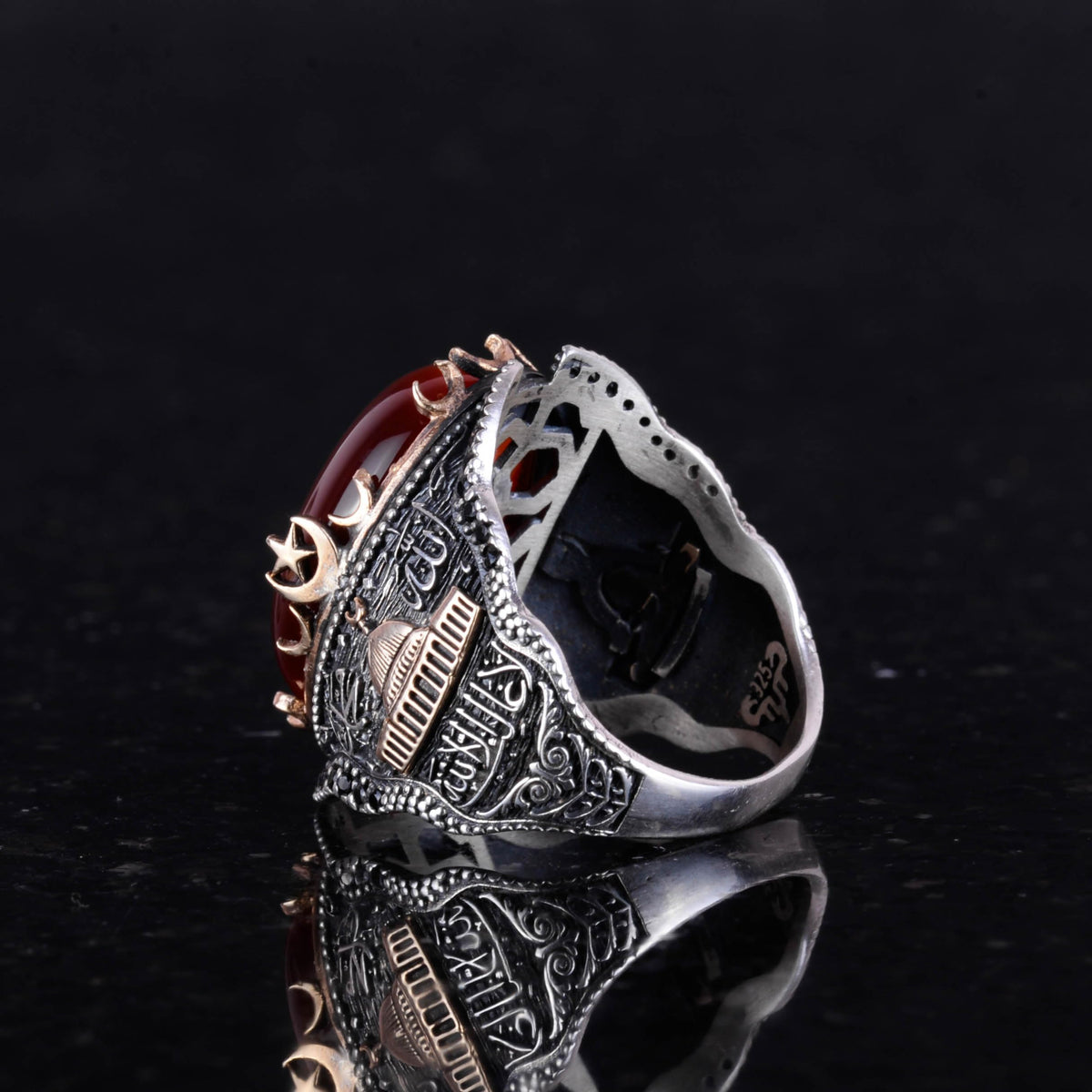 Natural Red Agate Stone Ring, 925 Sterling Silver — 6