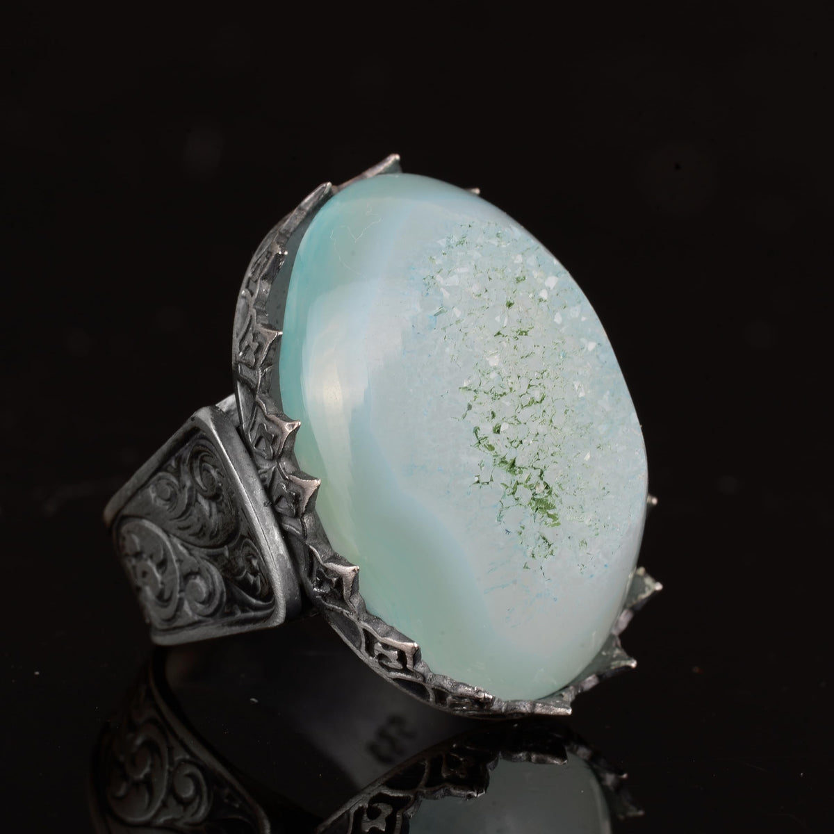 925 Sterling Silver Ring - Natural Druzy Quartz (Aqua) — 4