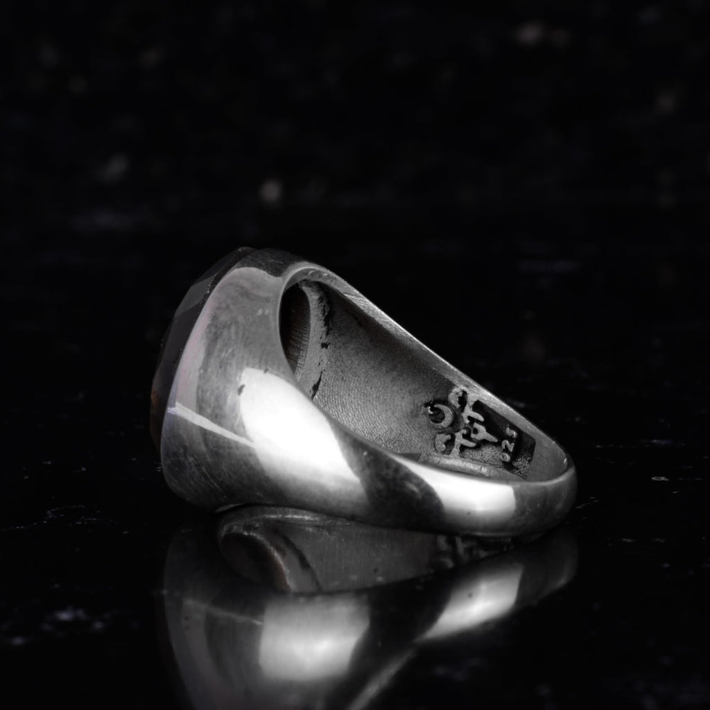 KAMBO Natural Men's Ring – 925 Sterling Silver Minimalist Oval Stone Ring – Handmade Classic Jewelry (Smoky Quartz) — 7