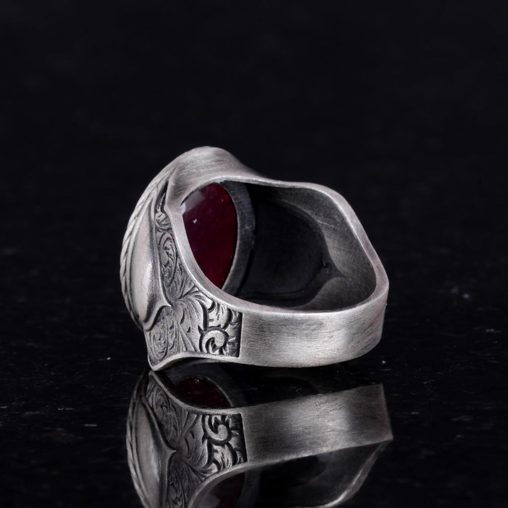 Natural Stone Ring, 925 Sterling Silver Ring, (Ruby) — 6