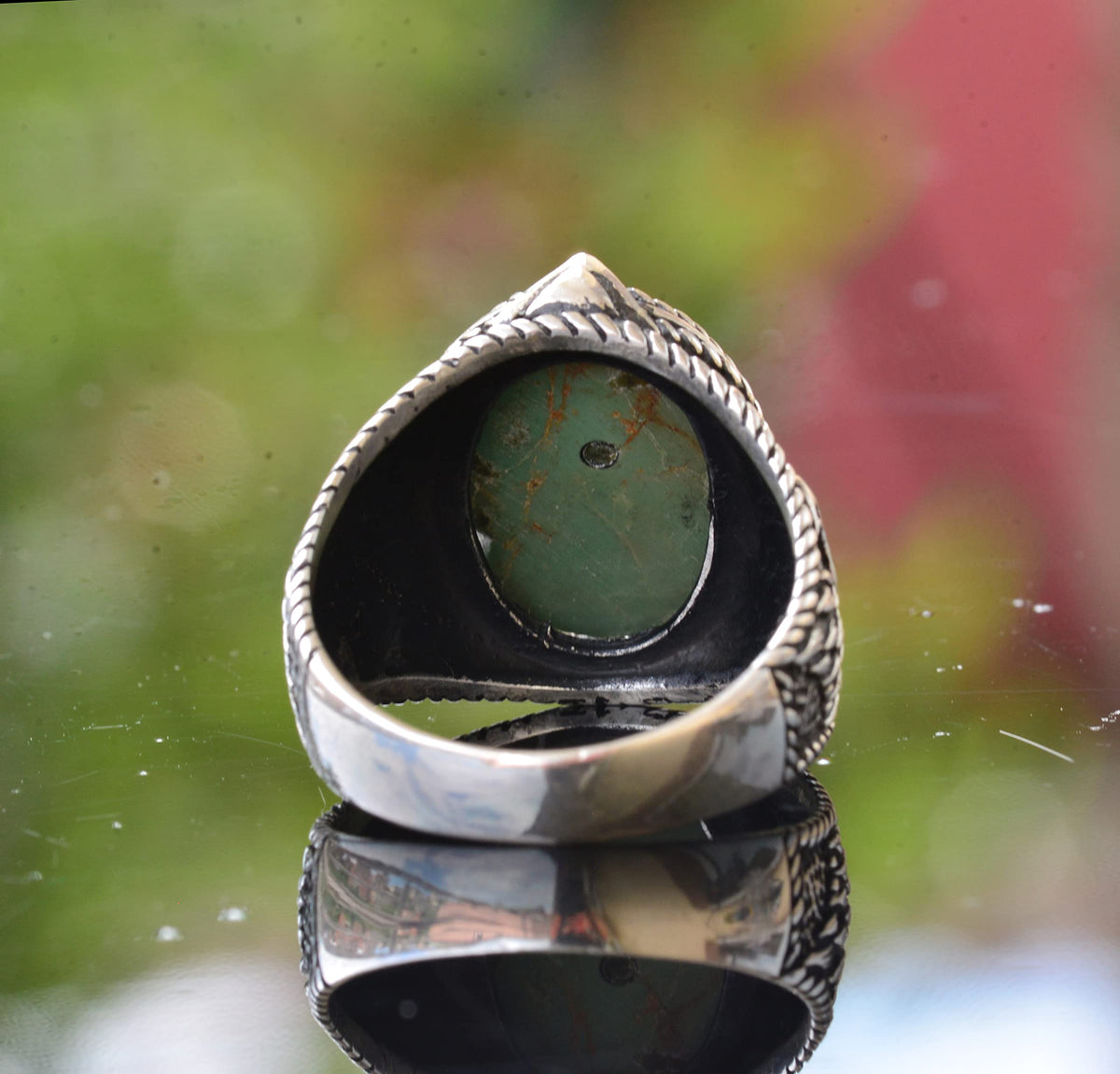 Natural Arizona Turquoise Stone Ring - 925 Sterling Silver Men's Eagle Ring, Suitable for Daily and Special Occasions (Model-2) — 8