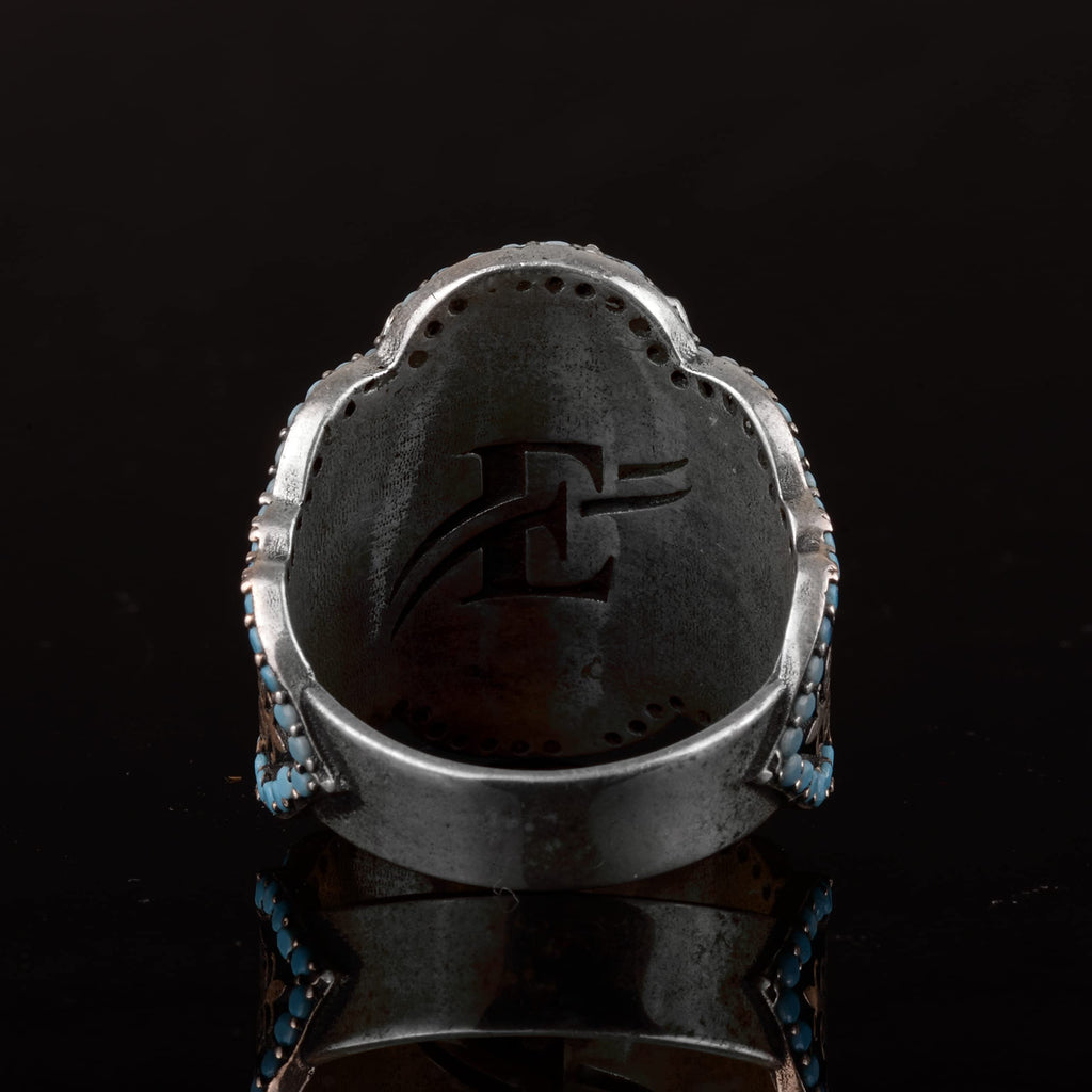 Handmade 925 Sterling Silver Men's Ring with Natural Larimar Stone - Elegant Design — 8