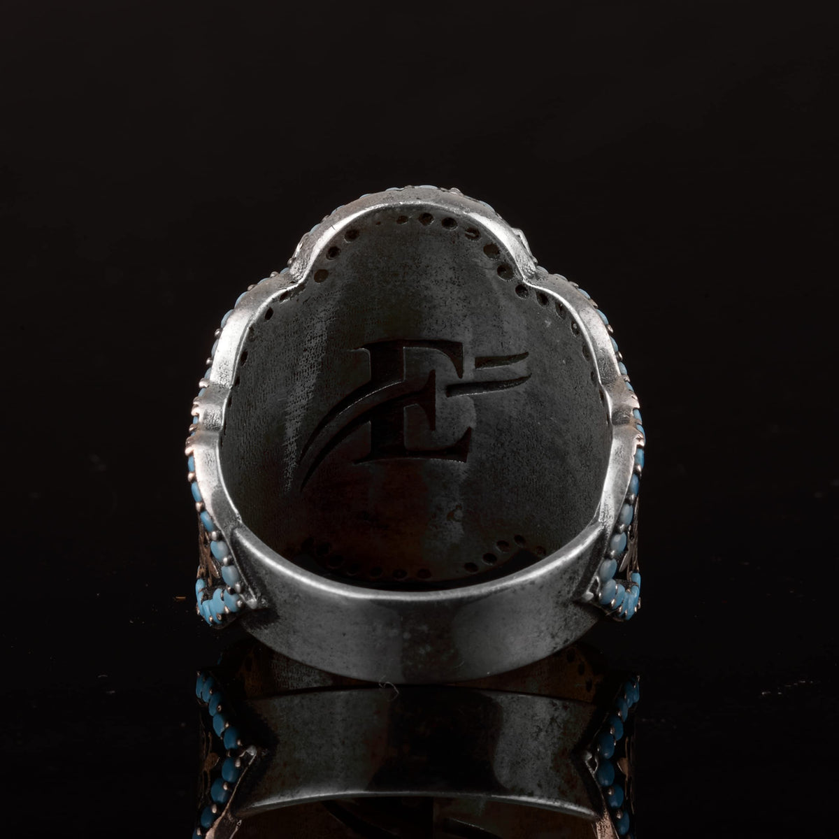 Handmade 925 Sterling Silver Men's Ring with Natural Larimar Stone - Elegant Design — 8