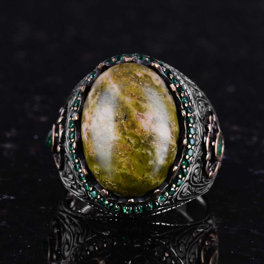 Natural Unakite Stone Ring - 925 Sterling Silver Handmade Ring — 4
