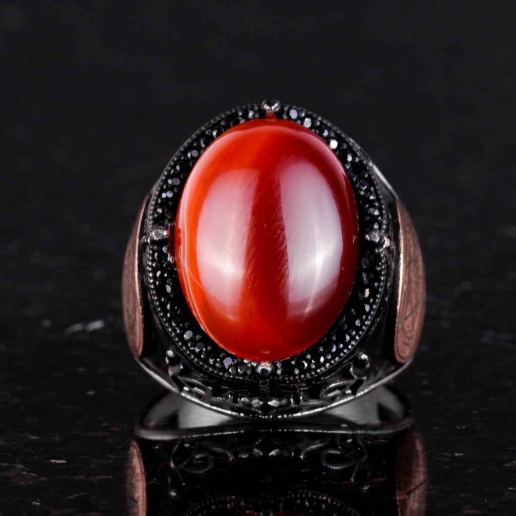 Natural Red Agate Stone Ring - 925 Sterling Silver Ring — 5