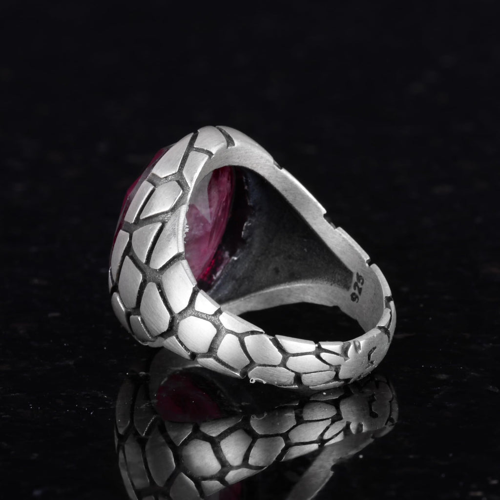 KAMBO Luxury 925 Sterling Silver Synthetic Stone Ring – Red Paraiba — 5