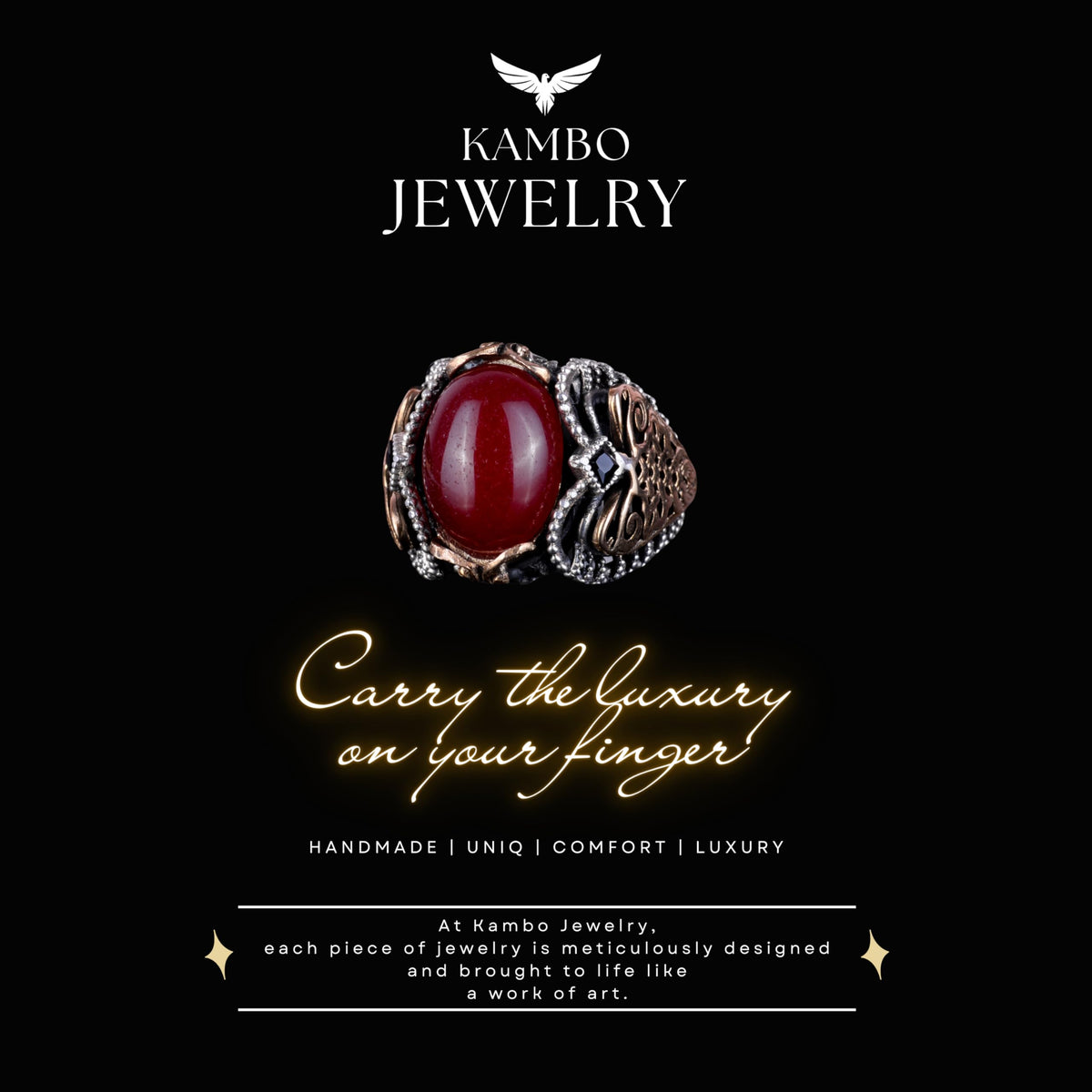 925 Sterling Silver Ring, Natural Cabochon Ruby Gemstone Ring — 6