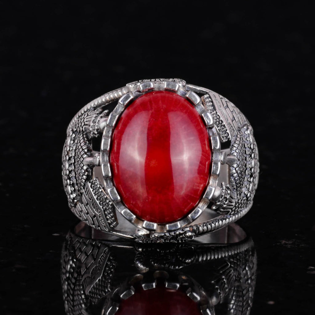 925 Sterling Silver Red Coral Stone Ring — 3
