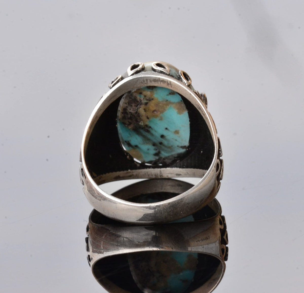 Genuine Real Arizona Turquoise Gemstone Ring, 17.00 Carat, Solid Sterling Silver Men's Turquoise Ring