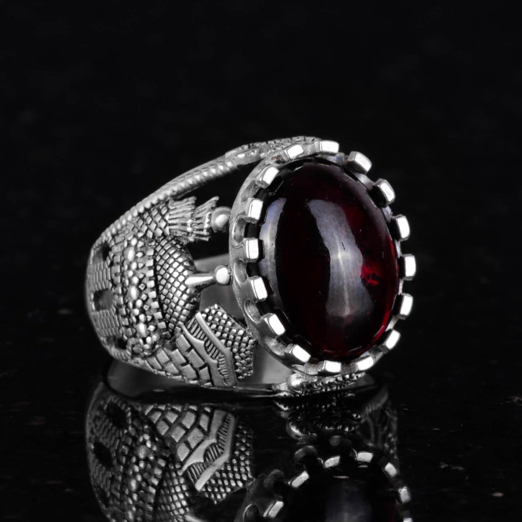 Natural Cabochon Garnet Stone Ring, Islamic Mosque 925 Sterling Silver Ring — 5