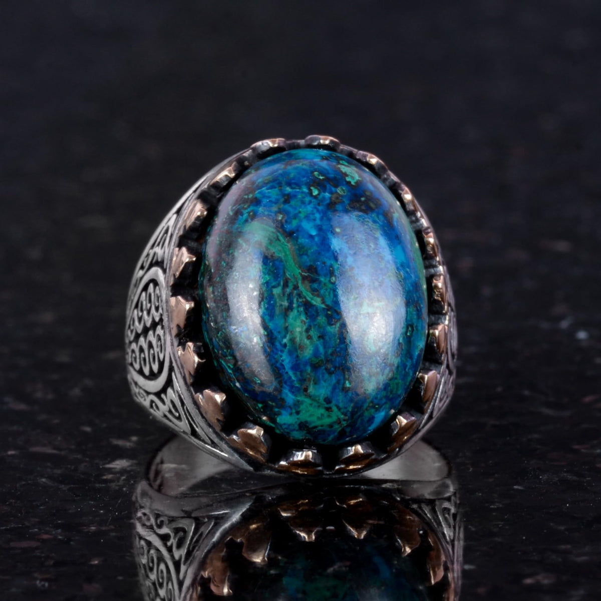 925 Sterling Silver Men's Ring - Natural Azurite Stone — 2