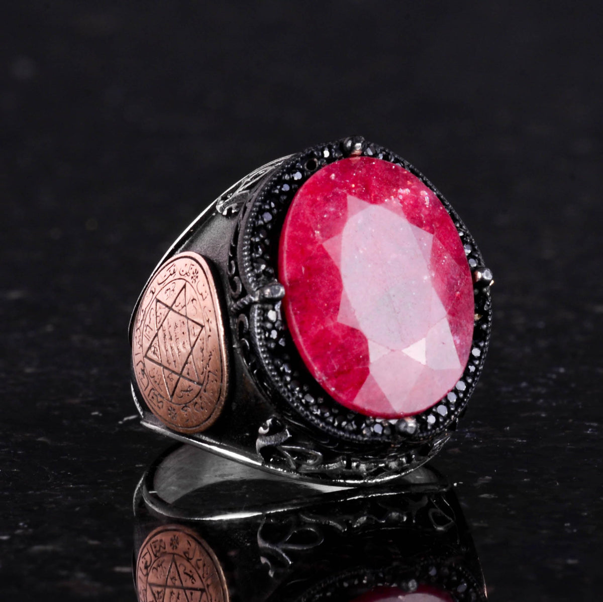 Natural Ruby Stone Ring | 925 Sterling Silver Seal of Solomon Ring — 3