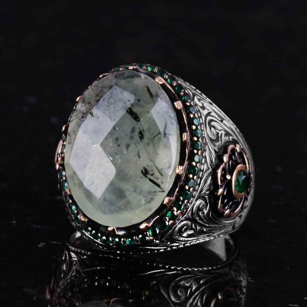 Natural Stone Ring - 925 Sterling Silver Handmade Ring (Prehnite) — 6