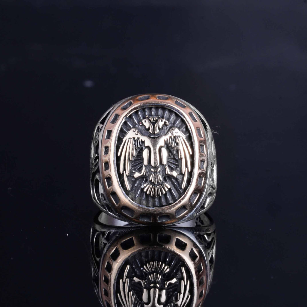 Silver Men's Ring - Double-Headed Eagle Byzantine Ring — 4