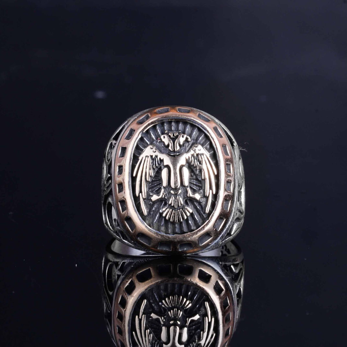 Silver Men's Ring - Double-Headed Eagle Byzantine Ring — 4