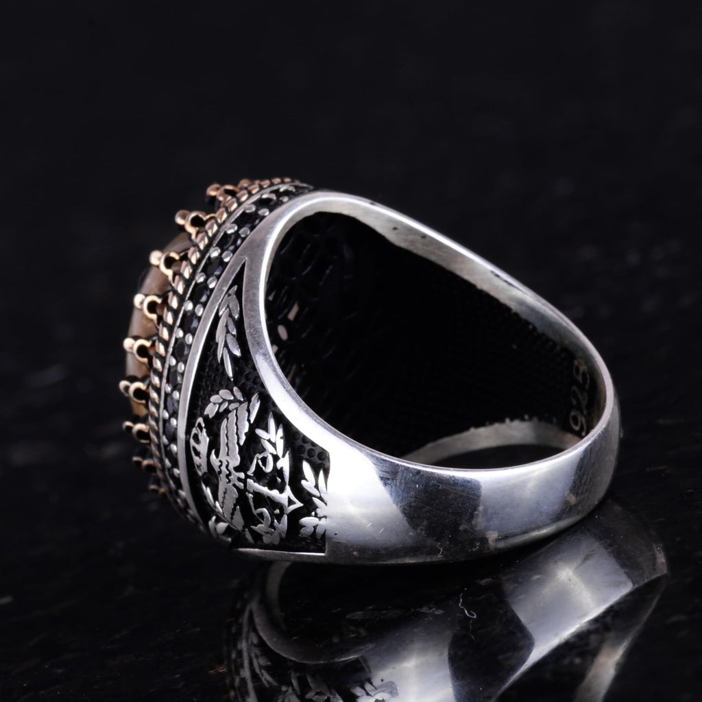 Natural Rutilated Quartz Ring - Handmade Eagle Design - 925 Sterling Silver — 7