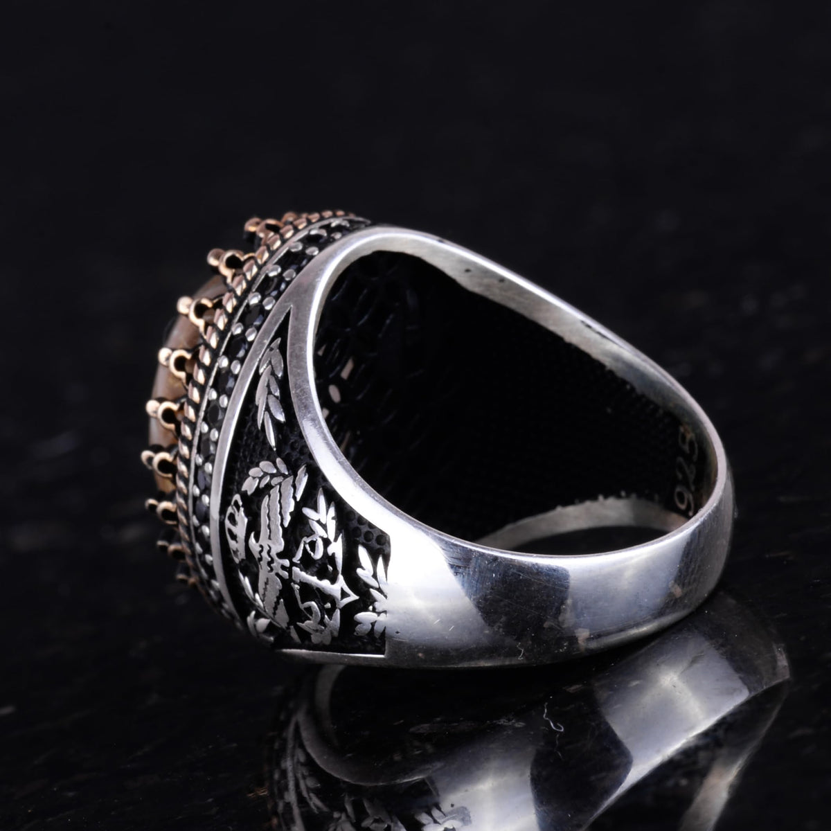 Natural Rutilated Quartz Ring - Handmade Eagle Design - 925 Sterling Silver — 7