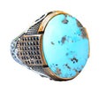 Natural Arizona Turquoise Stone Silver Men's Ring