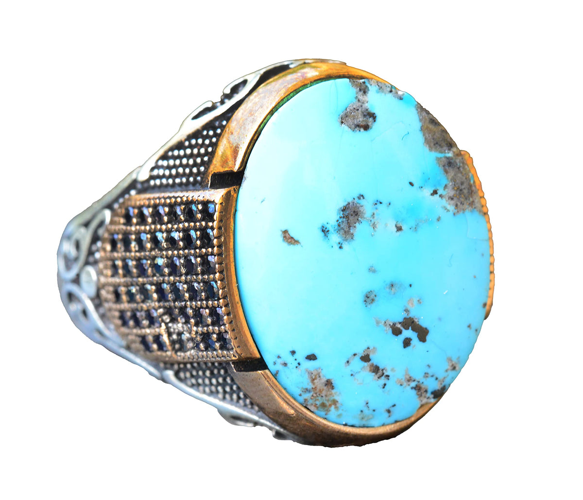 Natural Arizona Turquoise Stone Silver Men's Ring